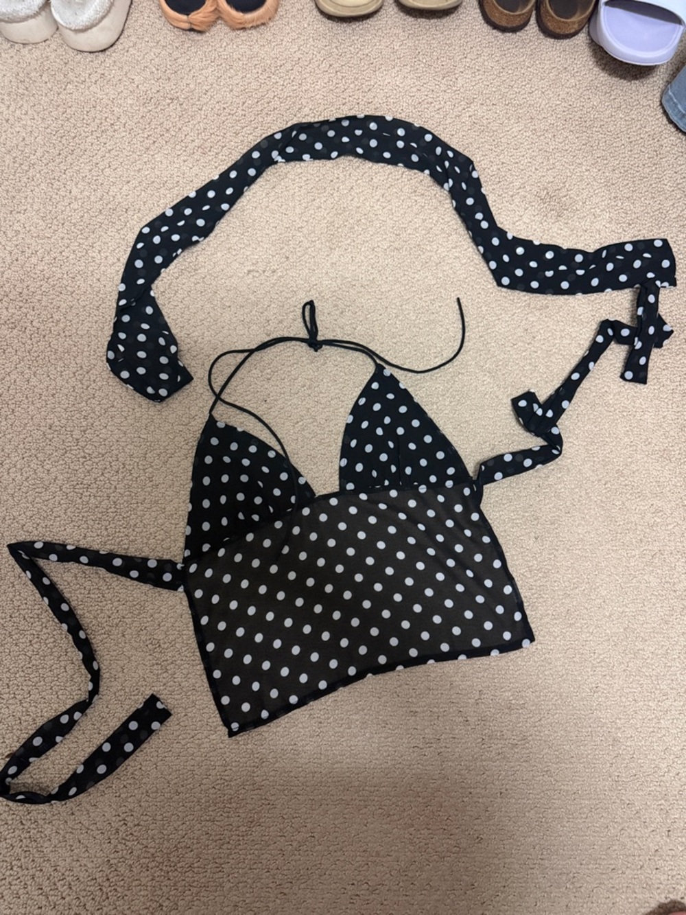 SHEIN Black and White Polka Dot Halter Tank Top